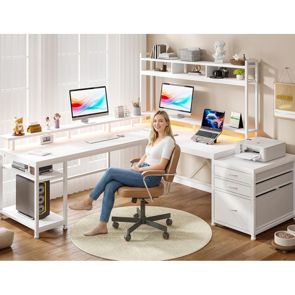 104-inch L-Shaped Desk for Dua - Desk Setup Dual Monitor ulasan dan harga