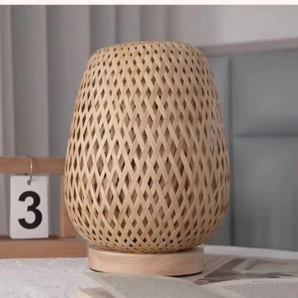 Bamboo Woven lamp Simple Bedro - Desk Setup Study ulasan dan harga