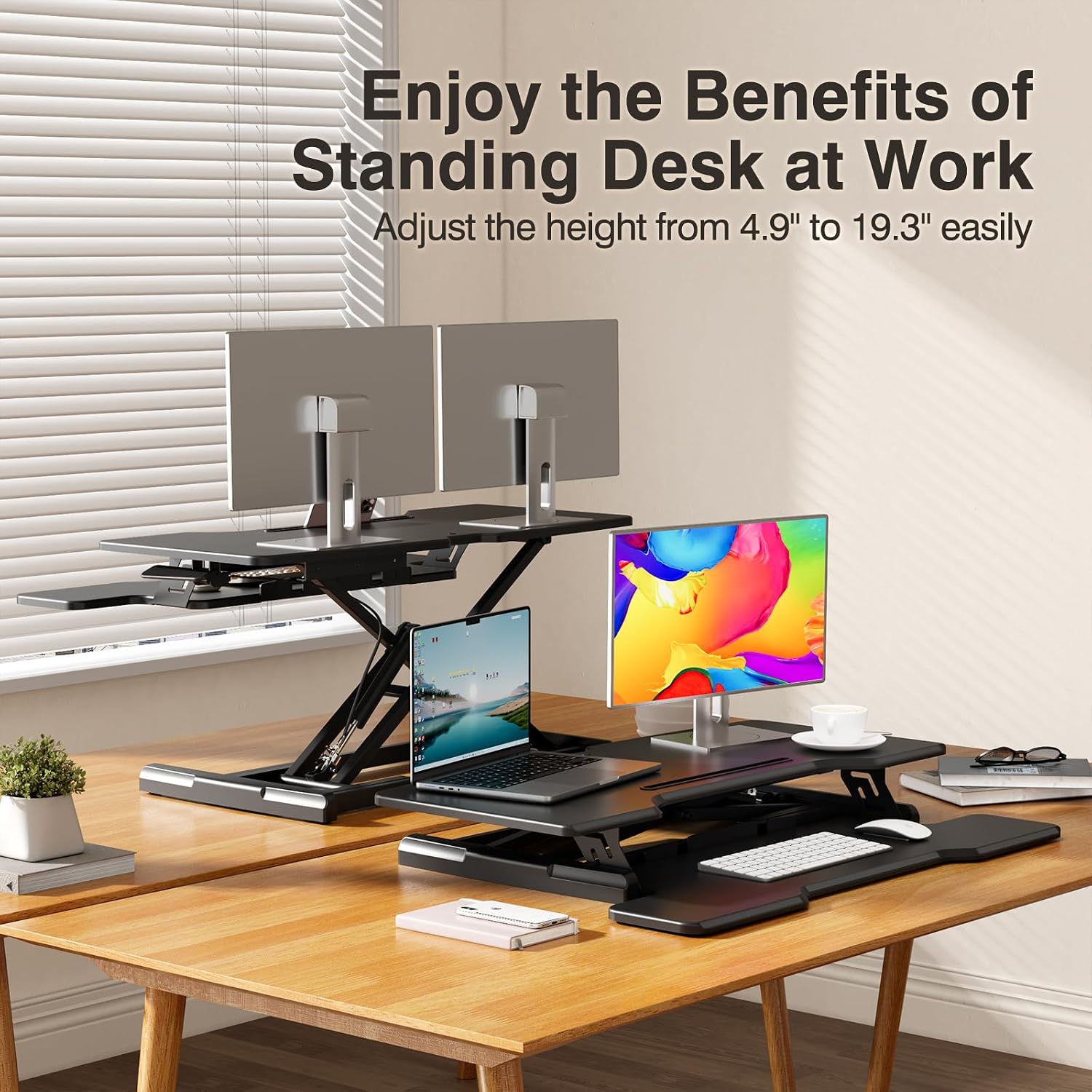 Standing Desk Converter, Heigh - Desk Setup Dual Monitor ulasan dan harga