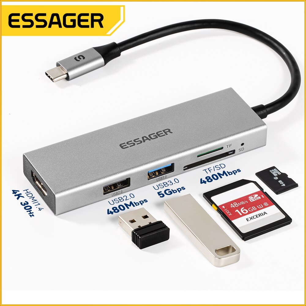 Essager 5 in 1 USB C HUB HDMI- - Desk Setup Usb Hub ulasan dan harga