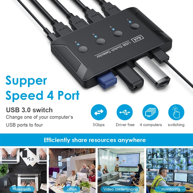 4 In 4 Out KVM USB3.0 Switch S - Desk Setup Usb Hub ulasan dan harga