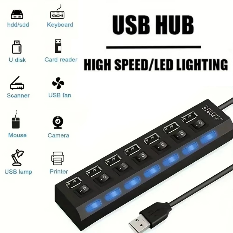 7 Port USB 2.0 Hub Splitter Fo - Desk Setup Hub ulasan dan harga