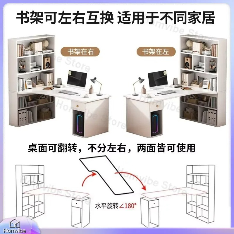 L Shaped Computer Desk with Bo - Desk Setup Dual Monitor ulasan dan harga